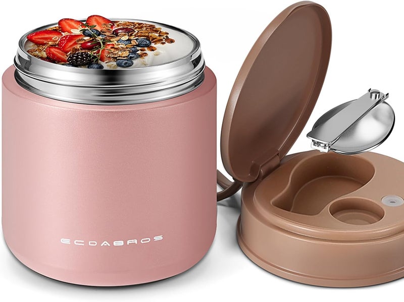 eedabros 15.2oz Kids Thermo Food Jar – Insulated Stainless Steel Lunch Container with Handle & Spoon, Leakproof Wide Mouth Toddler Thermo for Hot & Cold Food for Girls School Lunch（Pink） - Image 1